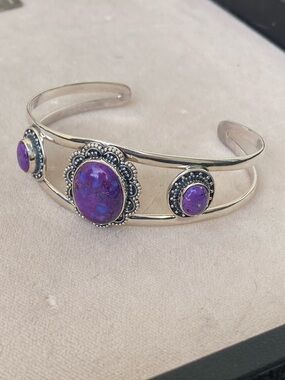 Sterling Silver Purple Stone Cuff Bracelet 925